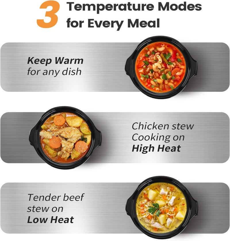 KOOC Small Slow Cooker, 2 Quart, Free Liners Included for Easy Clean-up, Upgraded Ceramic Crock, Adjustable Temp, Nutrient Loss Reduction, Stainless Steel, Silver, Round - Image 4